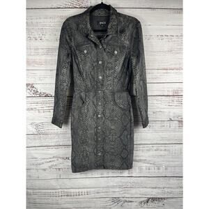 Etica Dress Women's Small Gray Snakeskin Print Button Front Long Sleeve Denim